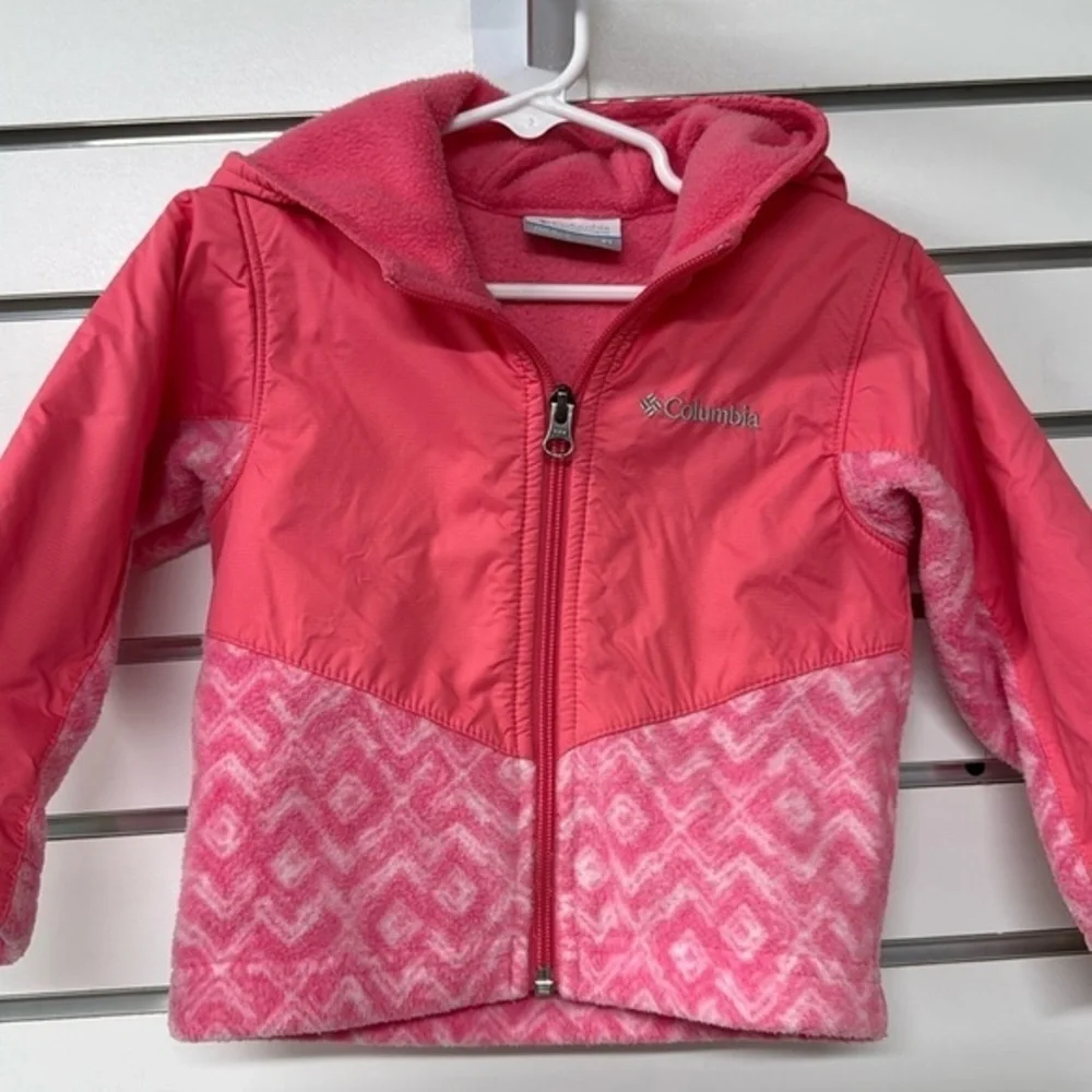 Columbia Steens overlay hooded pink fleece zip up toddler 2T jacket